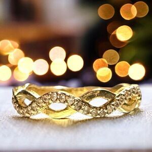 10k Yellow Gold & Genuine Diamond Eternity Infinity Band Ring TESTED Size 6